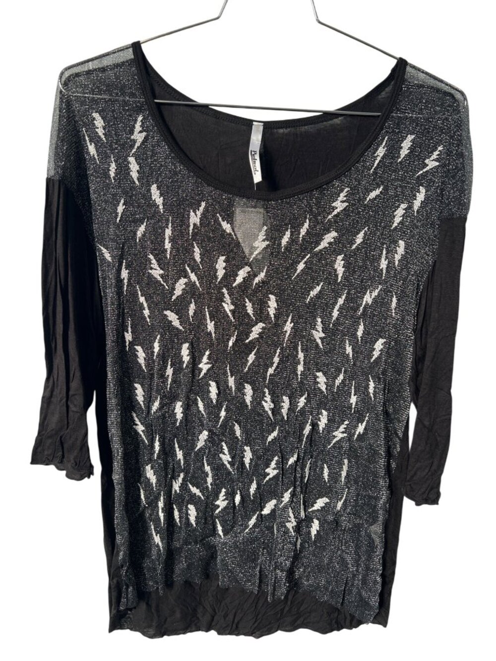 Petrol Top Size 2XL Embellished Sheer 3/4 Sleeve Metallic Fairy Goth Black NEW